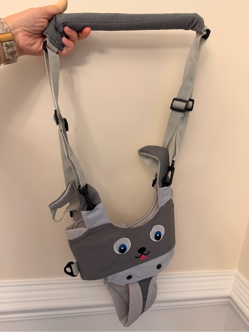 Gray Baby “Learn to Walk” Carrier with Cute Animal Face - Kids Accessories